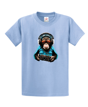 Eye-catching monkey with headphones and sunglasses Unisex Kids and Adults T-Shirt